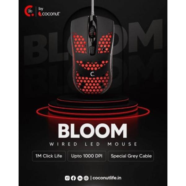 Coconut Bloom Wired LED Mouse, 1M Click Life, Upto 1000 DPI, Special Grey Cable
