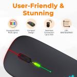 Coconut WM12 Rechargeable Wireless Mouse with RGB LED Backlit Silent Click (Black Color) 1600 DPI Ergonomic Mouse for Laptop pc Computer Gaming & Work