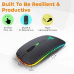 Coconut WM12 Rechargeable Wireless Mouse with RGB LED Backlit Silent Click (Black Color) 1600 DPI Ergonomic Mouse for Laptop pc Computer Gaming & Work