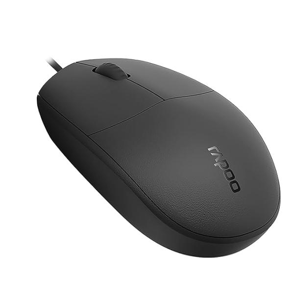 RAPOO 100 Wired USB Mouse, 3 yr Warranty, 1600 DPI Optical Tracking, Ambidextrous PC/Mac/Laptop - Black