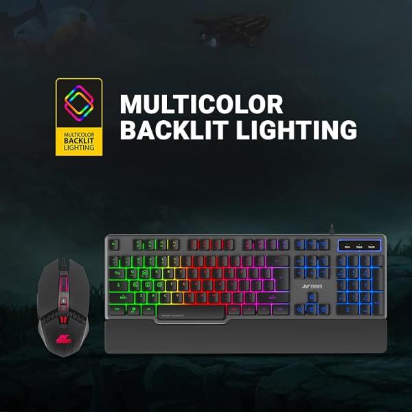 Ant Esports KM550 Backlit Gaming Membrane Keyboard-19 Anti GhostingKeys I Braided Cable with Rubberised Coating and 3200 DPI Optical Sensor I LED Backlit Scroll Wheel Mouse Combo