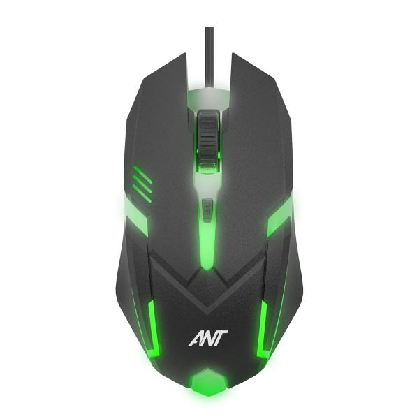 Ant GM46 Wired Optical Gaming Mouse | 2400 DPI Sensor | 4 Durable Buttons | Multicolour Backlight | 1.5M Cable | Lightweight Design | Compatible with Windows, Mac & Linux_ Black