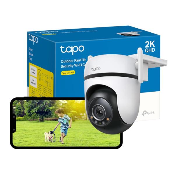 Tapo TP-Link C520WS 2K QHD 4MP Outdoor Pan/Tilt Security Smart Wi-Fi Camera,IP66 Weatherproof, AI Detection,360° Visual Coverage,Starlight Colour Night Vision