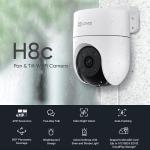 EzvizH8C 4MP 2K+ Outdoor Wi-Fi Camera Smart Night Vision 360° Coverage Auto-Tracking AI Human DetectionWeatherproof Design Supports MicroSD Card(Upto 512 GB) White, H8C