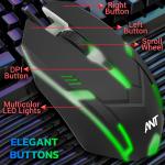 Ant GM46 Wired Optical Gaming Mouse | 2400 DPI Sensor | 4 Durable Buttons | Multicolour Backlight | 1.5M Cable | Lightweight Design | Compatible with Windows, Mac & Linux_ Black